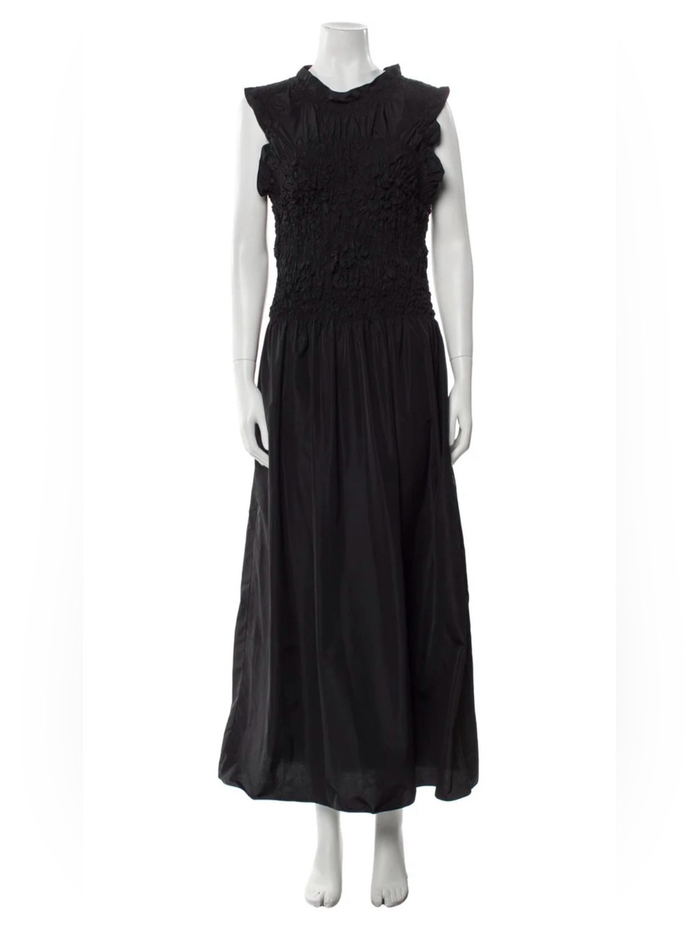 MARINA MOSCONE Spiral Ruched Luxurious Taffeta Black Maxi Dress Size Medium